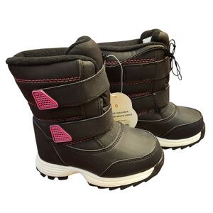 Wonder Nation Toddler Girls Size 6 Winter Snow Boots Black Pink Pull On NWT